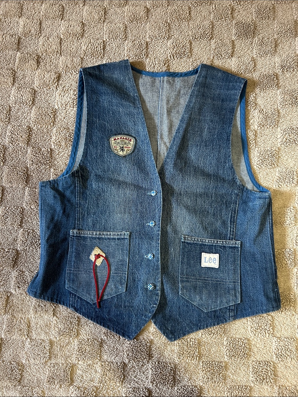 Vintage Lee Denim Vest Button Front Western Utility Jean Vest Adjustable Back